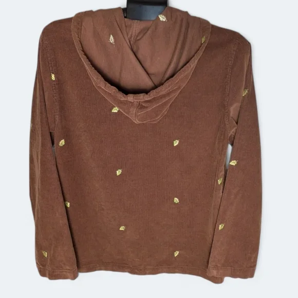 Vintage Corduroy Button Up Hoodie Casablanca Sport Brown 90s Leaf Embroidery - Picture 5 of 13